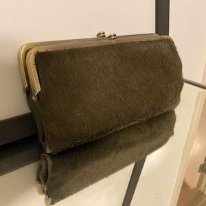 Olive Green calf hair Hobo wallet